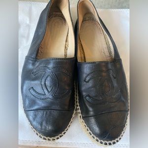 CHANEL Black Leather Espadrilles size 38